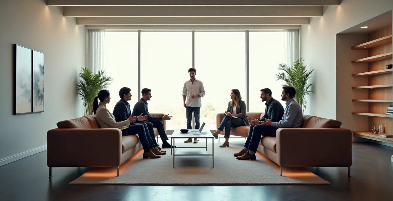 Environnement de bureau collaboratif avec professionnels en réunion